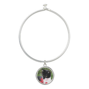 Awesome Tuxedo Cat in Garden Bangle Bracelet