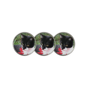Awesome Tuxedo Cat in Garden Golf Ball Marker