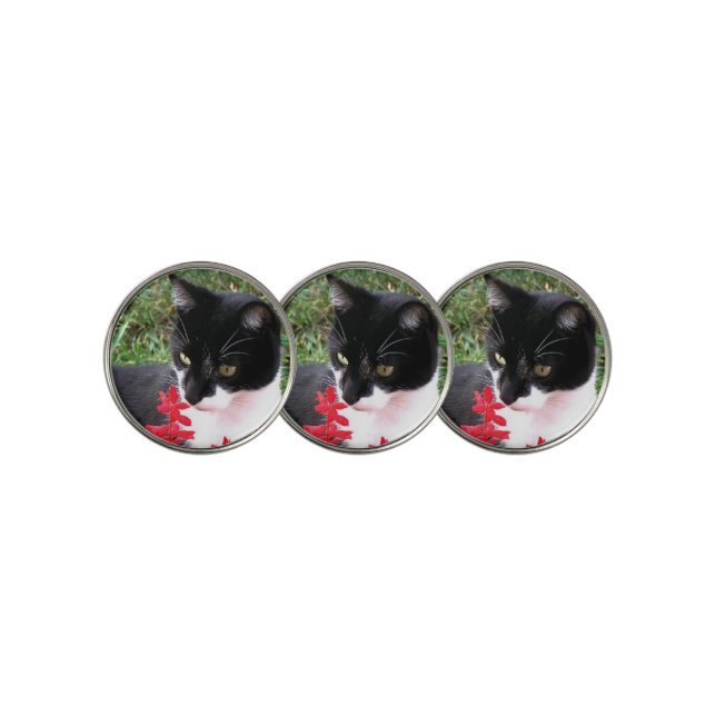 Awesome Tuxedo Cat in Garden Golf Ball Marker (3 Up)