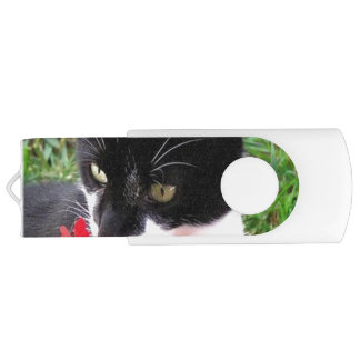 Awesome Tuxedo Cat in Garden USB Flash Drive