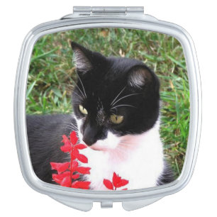 Awesome Tuxedo Cat in Garden Vanity Mirror