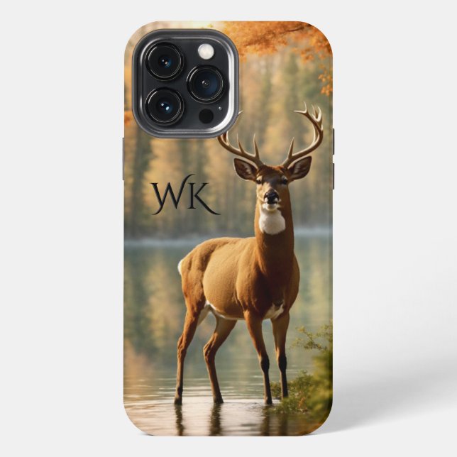 Awesome Twelve Point Buck Autumn Waters Monogram Iphone Case (Back)