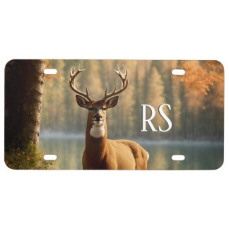 Awesome Twelve Point Buck Autumn Waters Monogram License Plate