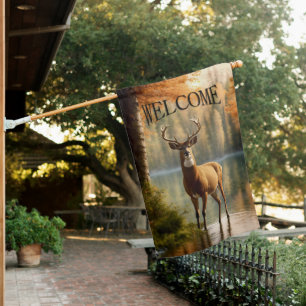 Awesome Twelve Point Buck Autumn Waters Welcome House Flag