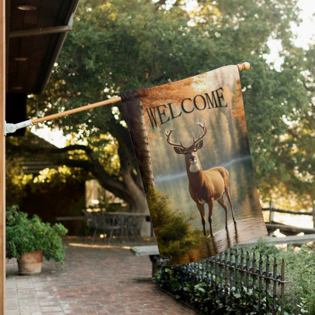 Awesome Twelve Point Buck Autumn Waters Welcome House Flag (In SItu)
