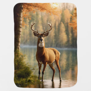 Awesome Twelve Point Buck in Autumn Waters Baby Blanket