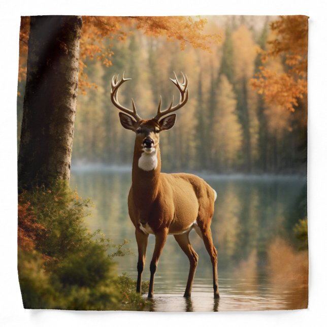 Awesome Twelve Point Buck in Autumn Waters Bandana (Front)