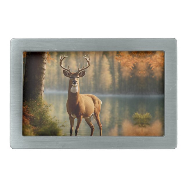 Awesome Twelve Point Buck in Autumn Waters Belt Buckle (Front)
