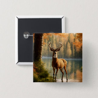 Awesome Twelve Point Buck in Autumn Waters Button
