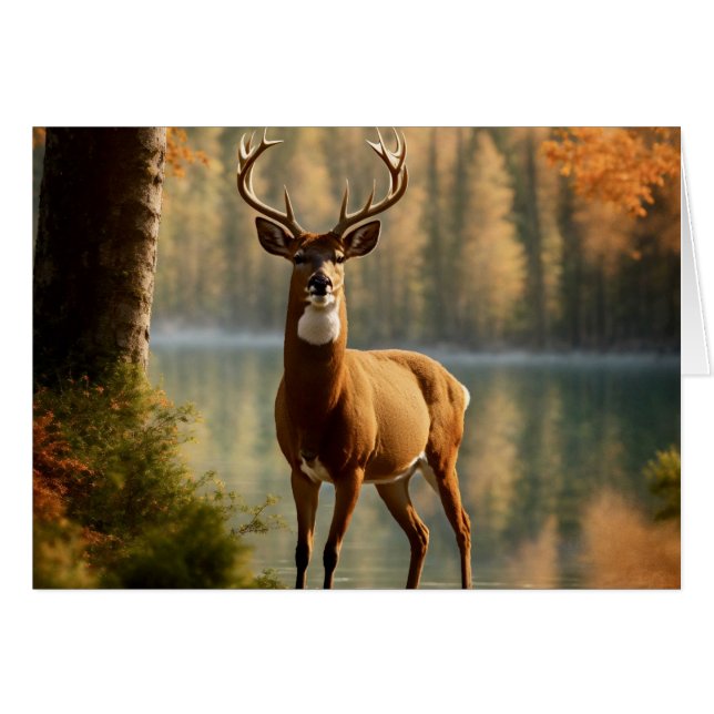 Awesome Twelve Point Buck in Autumn Waters Cards (Front Horizontal)