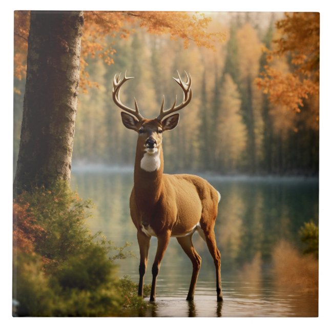 Awesome Twelve Point Buck in Autumn Waters Ceramic Tile (Front)