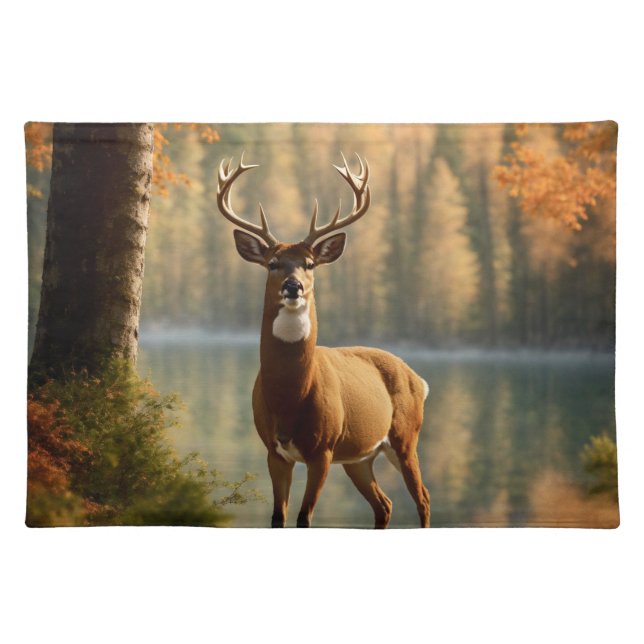 Awesome Twelve Point Buck in Autumn Waters Cloth Placemat (Front)