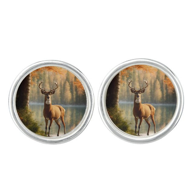 Awesome Twelve Point Buck in Autumn Waters Cufflinks (Front)