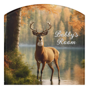 Awesome Twelve Point Buck in Autumn Waters Custom Door Sign