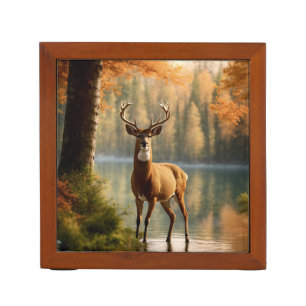 Awesome Twelve Point Buck in Autumn Waters Desk Organizer