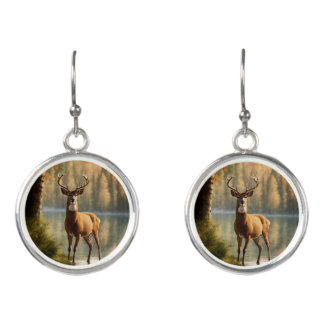 Awesome Twelve Point Buck in Autumn Waters Earrings