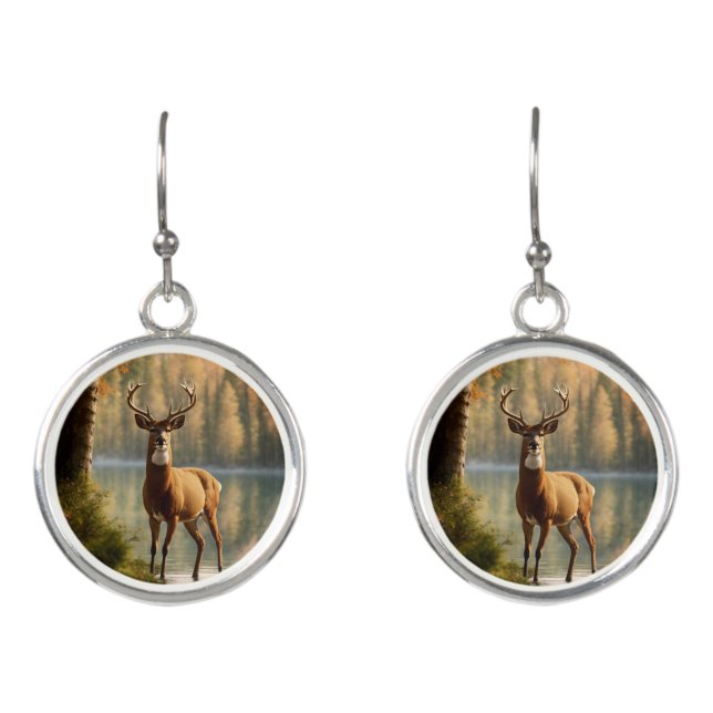 Awesome Twelve Point Buck in Autumn Waters Earrings (Front)