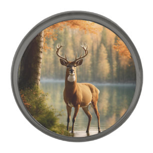 Awesome Twelve Point Buck in Autumn Waters Gunmetal Finish Lapel Pin
