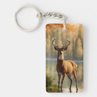 Awesome Twelve Point Buck in Autumn Waters Keychain