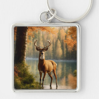 Awesome Twelve Point Buck in Autumn Waters Keychain