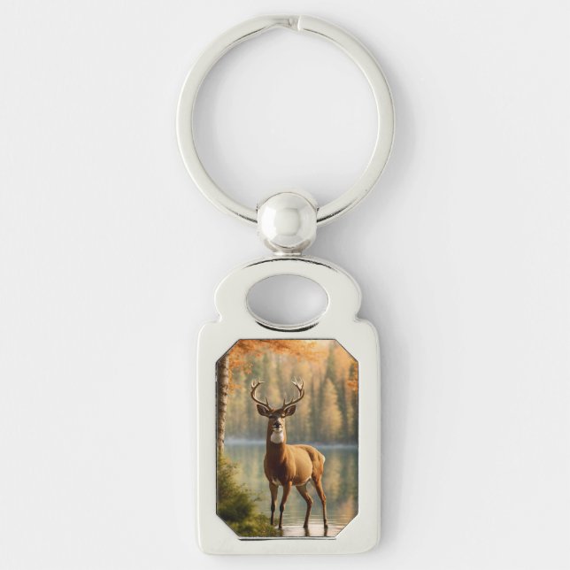 Awesome Twelve Point Buck in Autumn Waters Keychain (Front)