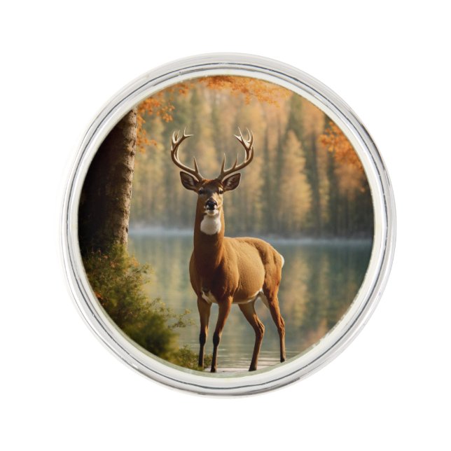 Awesome Twelve Point Buck in Autumn Waters Lapel Pin (Front)