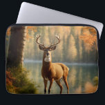 Awesome Twelve Point Buck in Autumn Waters Laptop Sleeve<br><div class="desc">Twelve point rack on a fabulous deer. Checking out the area of woods in the fall as he is standing on the bank of a small lake.</div>