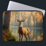 Awesome Twelve Point Buck in Autumn Waters Laptop Sleeve<br><div class="desc">Twelve point rack on a fabulous deer. Checking out the area of woods in the fall as he is standing on the bank of a small lake.</div>