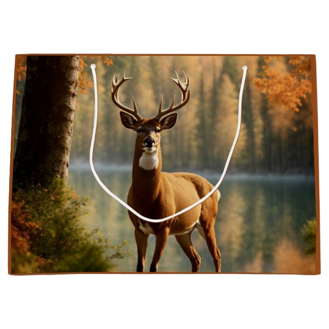 Awesome Twelve Point Buck in Autumn Waters Large Gift Bag (Front)