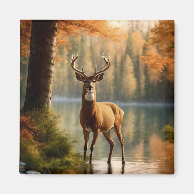 Awesome Twelve Point Buck in Autumn Waters Magnet (Front)