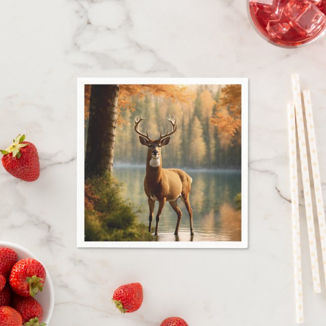 Awesome Twelve Point Buck in Autumn Waters Napkins (Insitu)