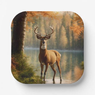 Awesome Twelve Point Buck in Autumn Waters Paper Plates