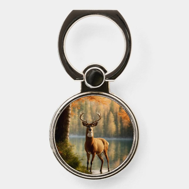 Awesome Twelve Point Buck in Autumn Waters Phone Ring Stand (Front)