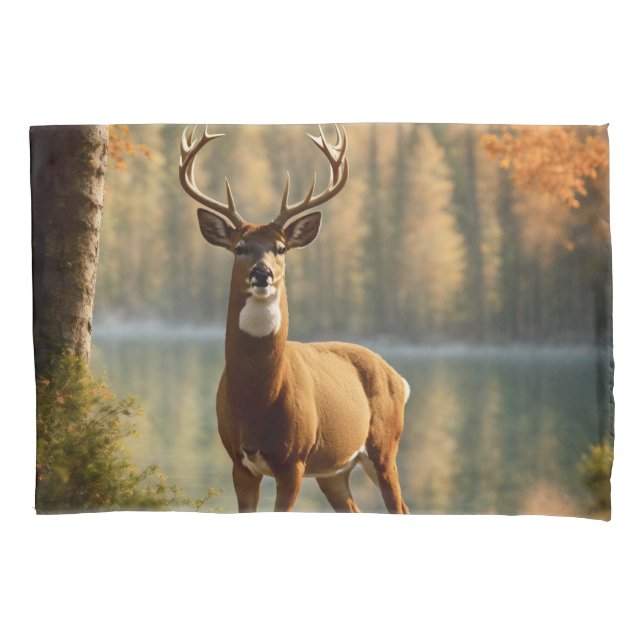 Awesome Twelve Point Buck in Autumn Waters Pillow Case (Front)