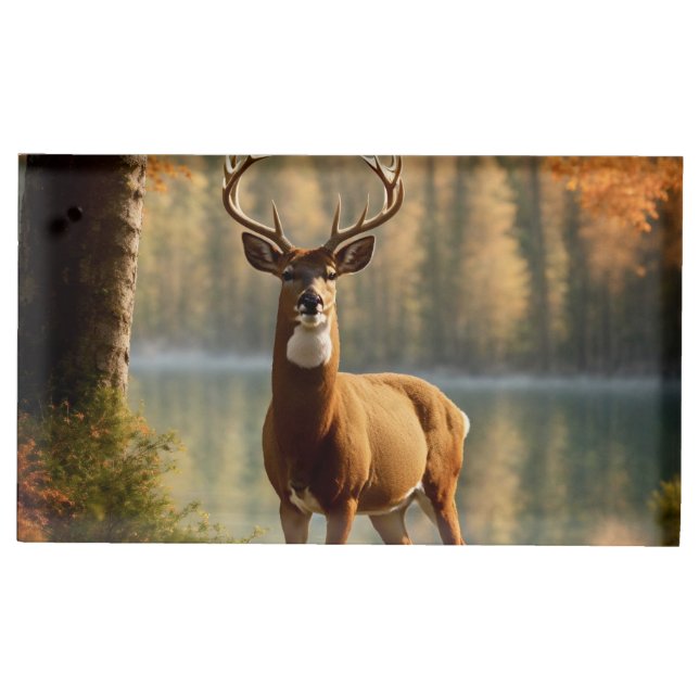 Awesome Twelve Point Buck in Autumn Waters Place Card Holder (Front)
