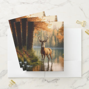 Awesome Twelve Point Buck in Autumn Waters Pocket Folder