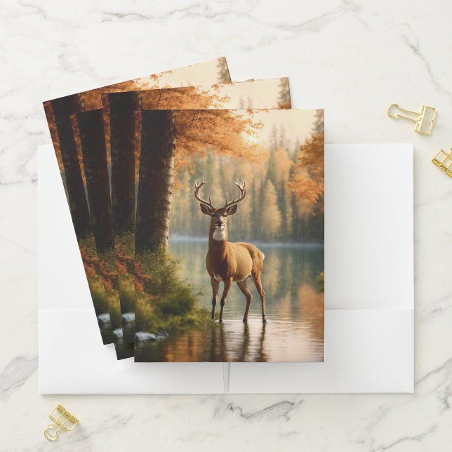 Awesome Twelve Point Buck in Autumn Waters Pocket Folder (In Situ)