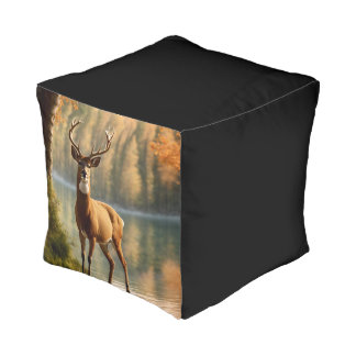 Awesome Twelve Point Buck in Autumn Waters Pouf