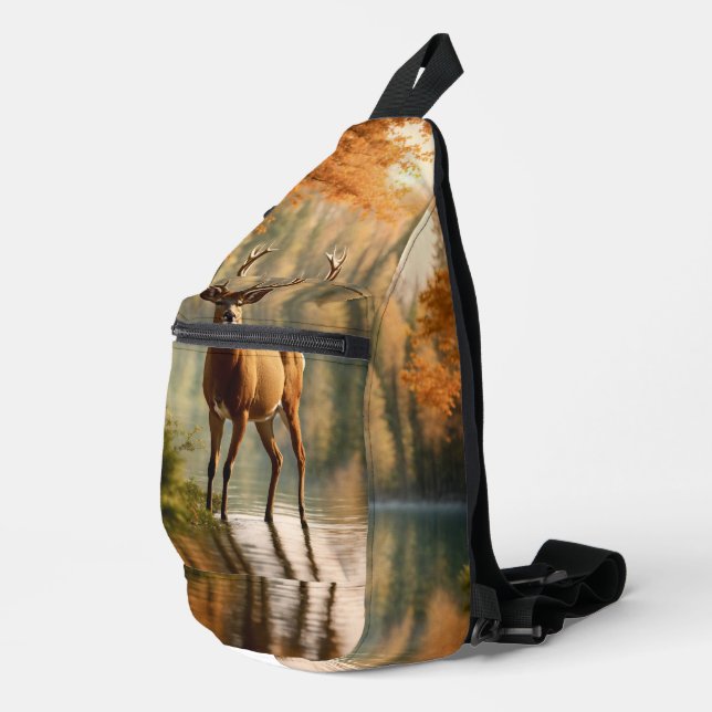 Awesome Twelve Point Buck in Autumn Waters Sling Bag (Right Corner)
