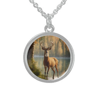 Awesome Twelve Point Buck in Autumn Waters Sterling Silver Necklace