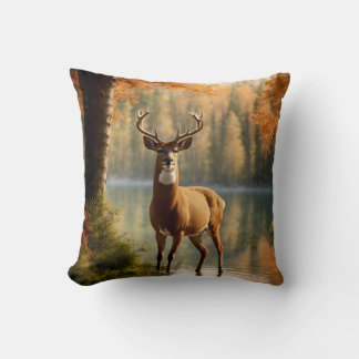 Awesome Twelve Point Buck in Autumn Waters Throw Pillow