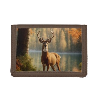 Awesome Twelve Point Buck in Autumn Waters Trifold Wallet