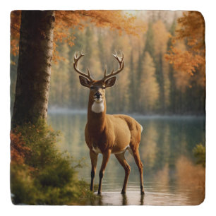 Awesome Twelve Point Buck in Autumn Waters Trivet