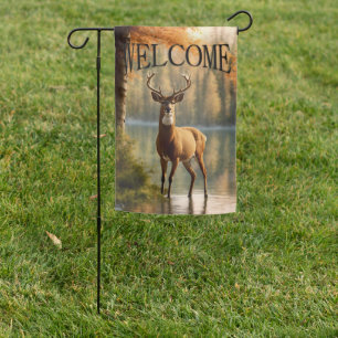 Awesome Twelve Point Buck in Autumn Waters Welcome Garden Flag