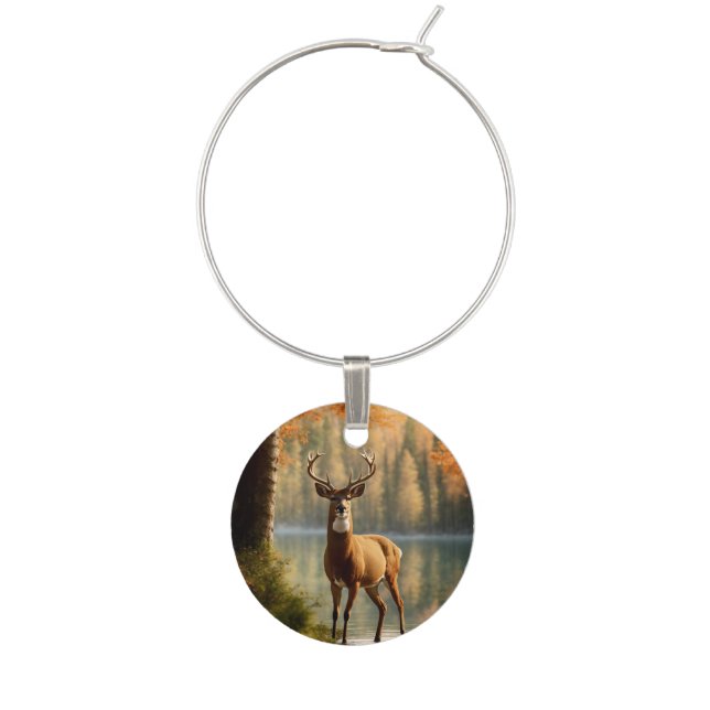 Awesome Twelve Point Buck in Autumn Waters Wine Charm (Front)