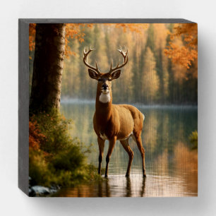 Awesome Twelve Point Buck in Autumn Waters Wooden Box Sign