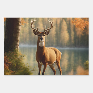 Awesome Twelve Point Buck in Autumn Waters Wrapping Paper Sheets