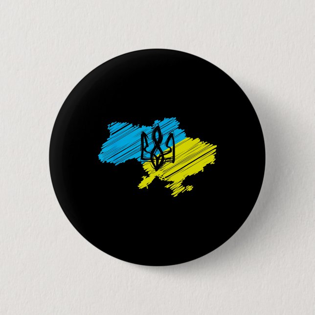 Awesome Ukrainian Map - Ukrainian Flag  Button (Front)