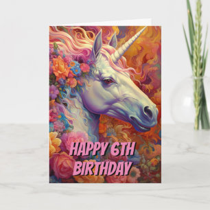 Awesome Unicorn 6th Birthday Folded Card