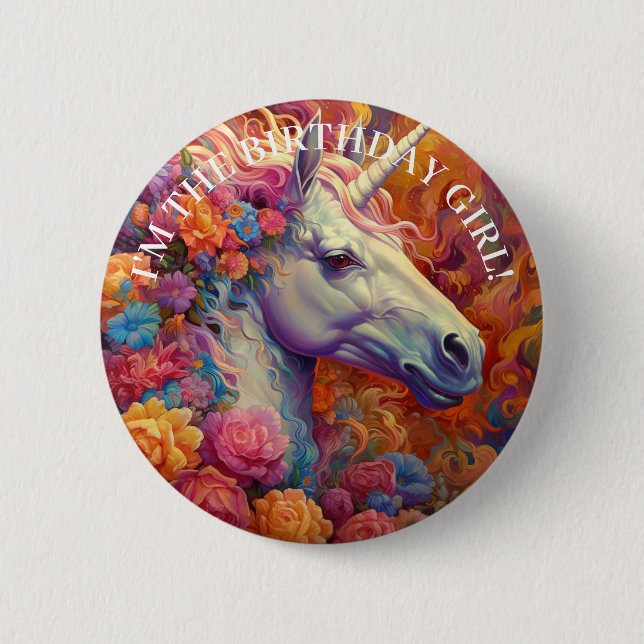 Awesome UNICORN Birthday GIRL Button (Front)
